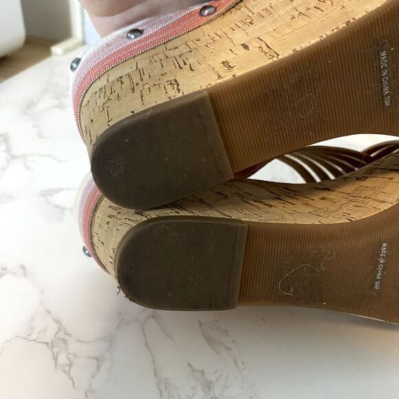 Lucky Brand Wedge Sandals Women Sz 10M Pink Cork Platform Summer - Picture 11 of 14